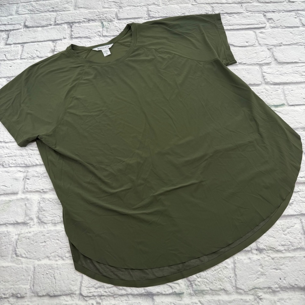 Athleta Ultimate Mesh Tee Womens XL Olive Green Activewear Short Sleeve T-Shirt